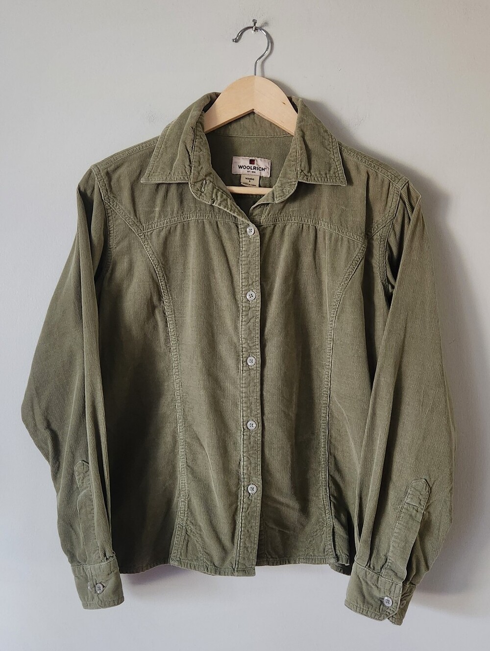 Woolrich Vintage Olive Corduroy Women's Button-Down Long Sleeve Sz S